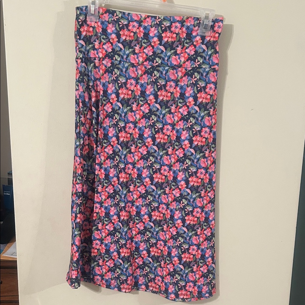 LuLaRoe Pink & Navy Floral Midi Skirt